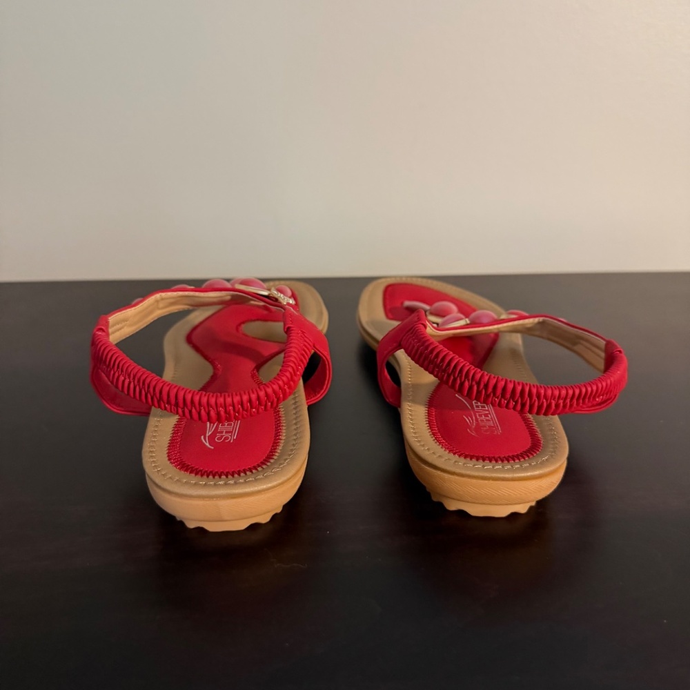 Shibever Boho Sandals NWOT Rhinestones Flat Walking Thong Sandals - Picture 6 of 10